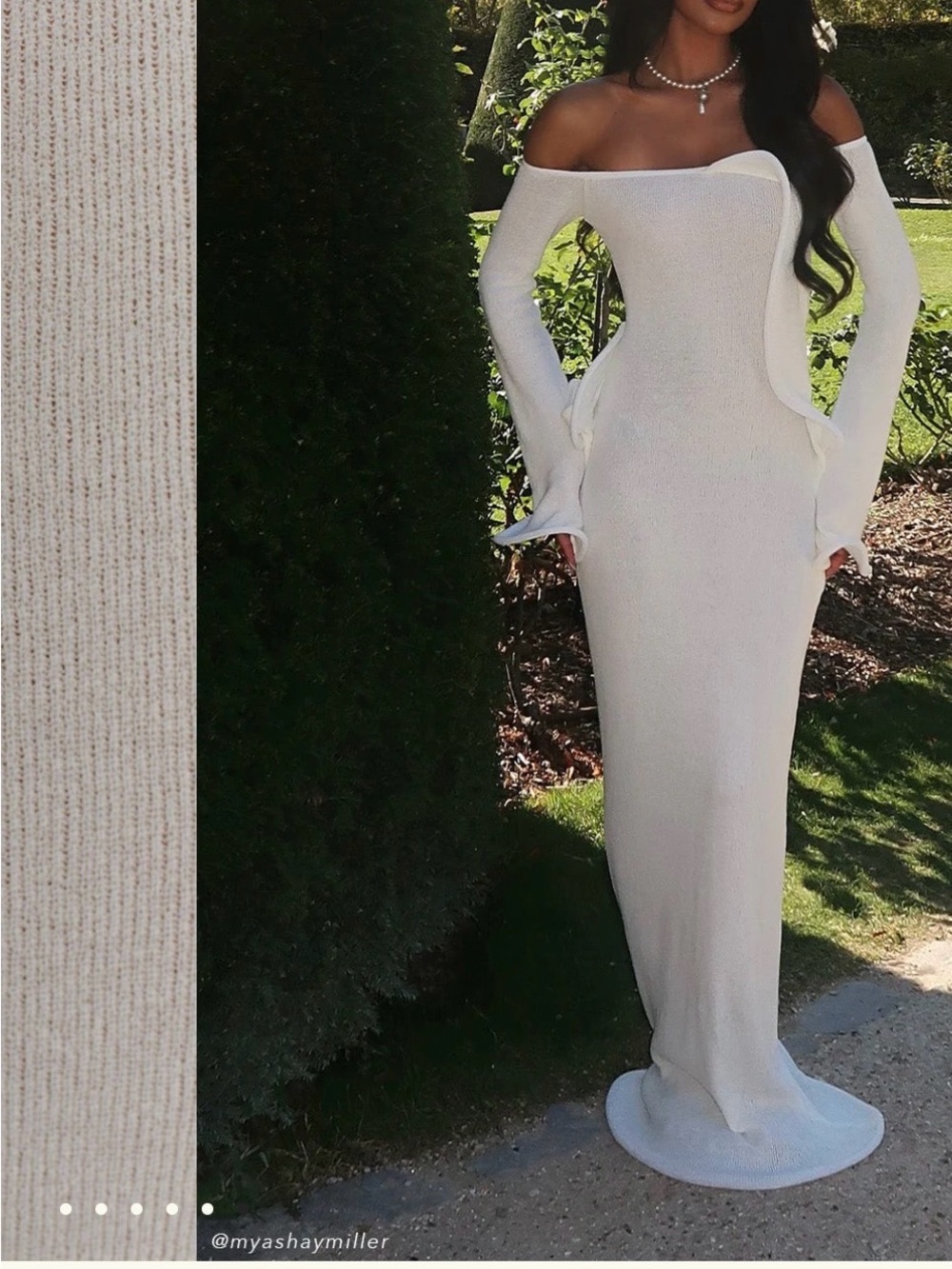 Meshki Off-Shoulder Cream Maxi Knit Dress
